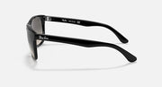 Ray-Ban sunglasses, black frame with dark grey lenses, side profile