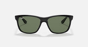 Ray-Ban sunglasses, black frame with dark green lenses, front view