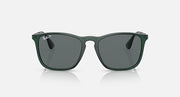 Front view dark green lens sunglasses with matte dark green frame and metal details