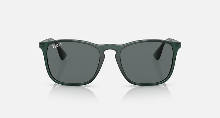 Front view dark green lens sunglasses with matte dark green frame and metal details
