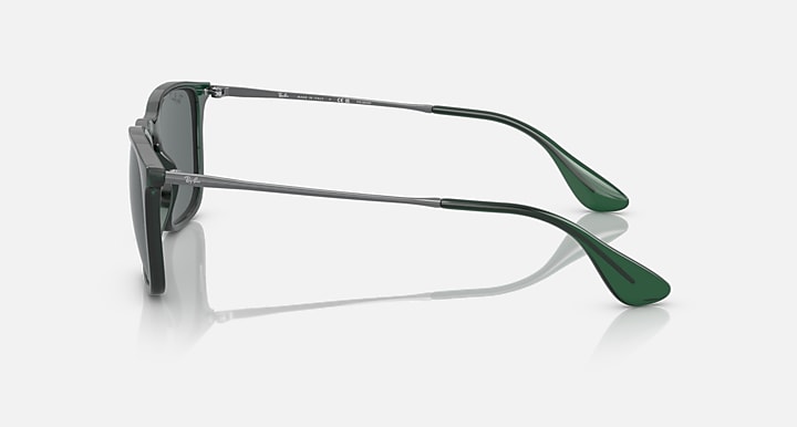 Side view dark green lens sunglasses with dark green frame and gold-tone temple tips