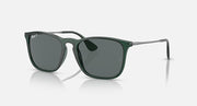 Dark green lens square sunglasses with dark green frame and gold-tone temple accents