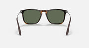 Green lens sunglasses with dark Havana frame, rounded-rectangular full-rim design