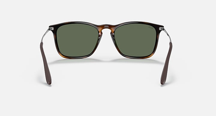 Green lens sunglasses with dark Havana frame, rounded-rectangular full-rim design