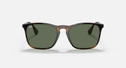 Green-tinted sunglasses with dark Havana frame and symmetrical rectangular lenses