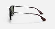 Side view of green-tinted sunglasses with dark Havana temples and metal hinge