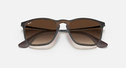Top view of brown gradient sunglasses with classic square lenses and low-profile bridge