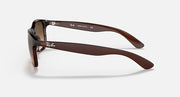 Ray-Ban Andy brown sunglasses side profile with logo on temple arms