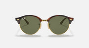 Ray-Ban round sunglasses with green lenses and tortoise brown frame, gold bridge
