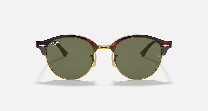 Ray-Ban round sunglasses with green lenses and tortoise brown frame, gold bridge