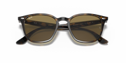 Ray-Ban low bridge fit sunglasses, angled view, black frame and olive-green lenses