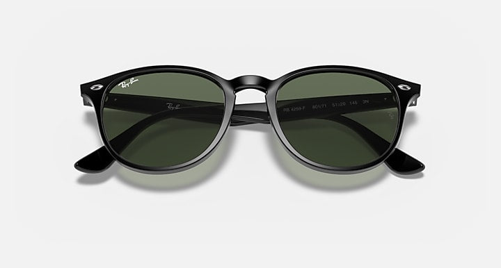 Ray-Ban RB4259F sunglasses with black frame and dark green lenses, front view