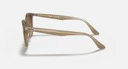 Light havana sunglasses, side profile with slim arms and brown tinted lenses