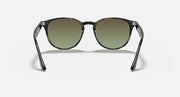Sunglasses with dark frames and green-tinted lenses, round profile