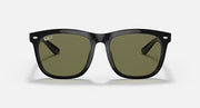 Black rectangular sunglasses with green-tinted lenses, front studs detail