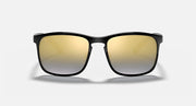Ray-Ban square sunglasses, black frame with gold mirrored polarized lenses