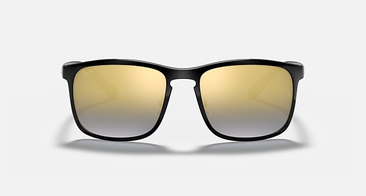 Ray-Ban square sunglasses, black frame with gold mirrored polarized lenses
