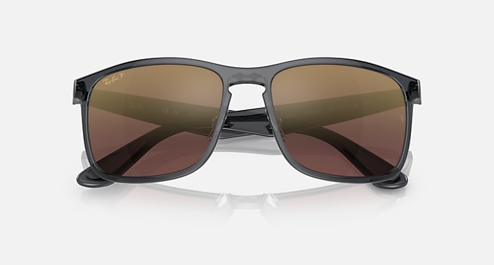 Ray-Ban square sunglasses, gray frame with green-brown mirrored polarized lenses