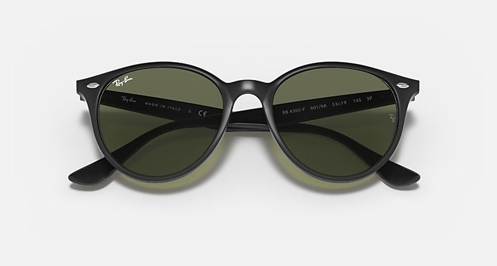 Ray-Ban RB4305F sunglasses, black frame with dark green lenses and curved details