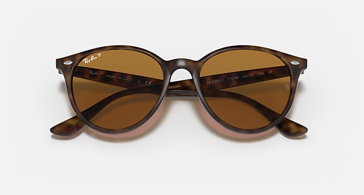 Ray-Ban RB4305F sunglasses, Light Havana frame with amber-brown lenses, front close view