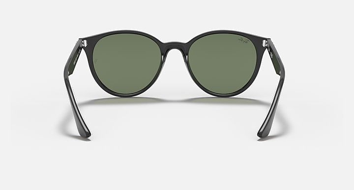 Black RB4305 sunglasses with green tinted round lenses, front view