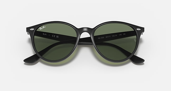 Black RB4305 sunglasses with green tinted lenses and angular top bar detail