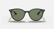 Black RB4305 sunglasses with green tinted round lenses, front view