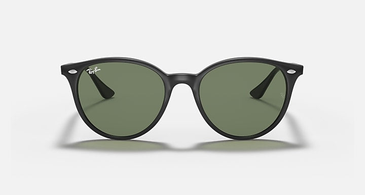 Black RB4305 sunglasses with green tinted round lenses, front view