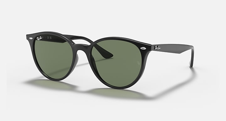 Black RB4305 sunglasses with green tinted round lenses and slim arms