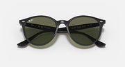 Ray-Ban RB4305 sunglasses front view with black frames and reflective green lenses