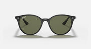 Ray-Ban RB4305 round sunglasses with black frames and dark green lenses