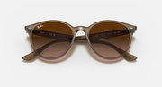 Ray-Ban RB4305 sunglasses close front view with light havana frames and dark brown lenses