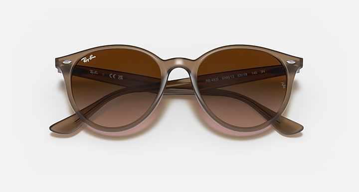 Ray-Ban RB4305 sunglasses close front view with light havana frames and dark brown lenses