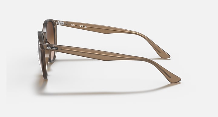 Ray-Ban RB4305 sunglasses side view with light havana frames and brown lenses