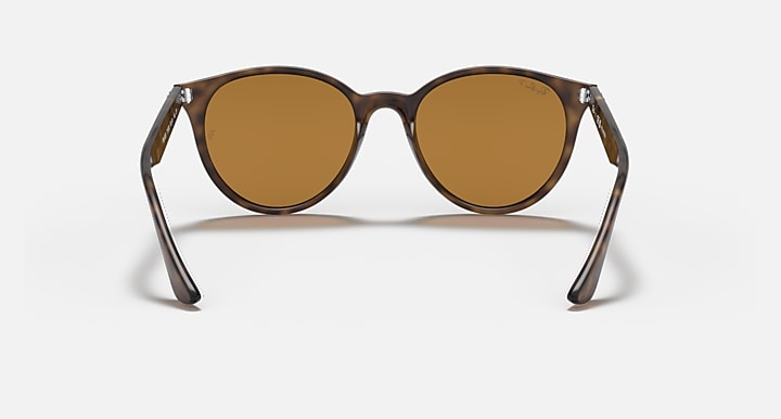 Ray-Ban RB4305 sunglasses with round amber-brown lenses and tortoise full-rim frame