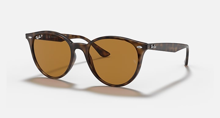 Ray-Ban RB4305 sunglasses with tortoise-look frame and amber-brown round lenses