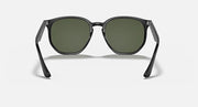 Ray-Ban hexagonal sunglasses with black frame and dark green lenses, front view