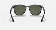 Ray-Ban hexagonal sunglasses with dark frames and green tinted lenses, front with temple details