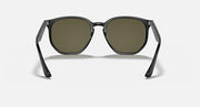 Clear black hexagonal sunglasses with olive green tinted lenses, front view