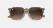 Light brown hexagonal sunglasses with dark brown tinted lenses and sculpted temples
