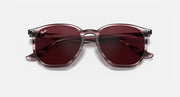 Hexagonal sunglasses front view with burgundy frame and dark maroon lenses