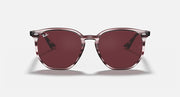 Hexagonal sunglasses front view with burgundy frame and dark maroon lenses