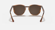 Hexagonal sunglasses front view with light havana frame and dark brown lenses