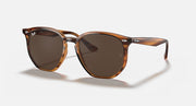 Hexagonal sunglasses with light havana frame and dark brown lenses