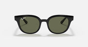 Round sunglasses with dark frames and green-tinted lenses, front view