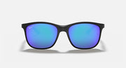 Ray-Ban Chromance sunglasses, front view with black frame and blue mirrored lenses