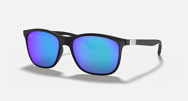 Ray-Ban Chromance sunglasses with black frame and blue mirrored lenses