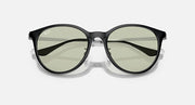 Round sunglasses with dark frame and green-tinted lenses, front view