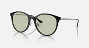 Ray-Ban RB4334D sunglasses with dark round frames and green-tinted lenses