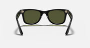 Ray-Ban Wayfarer sunglasses, black frame with dark green lenses, front view